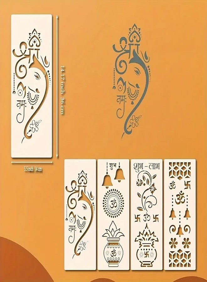 Cliths Set of 4 Indian God Stencils for Painting on Wall - 14.17 x 5.5 Inch - Reusable Indian Design Templates for Rangoli, DIY Craft, Floor & Wall Art, Plastic God Stencils for Wall Painting - Image 2